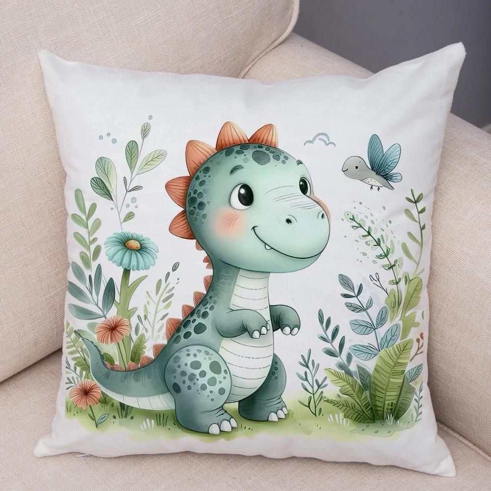 Cute Jurassic Dinosaur Child Cushion Cover Decor Cartoon Animal Print Pillow Case Soft Plush Throw Pillowcase for Sofa Home Car