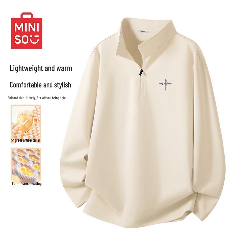 MINISO Men s Half-Zip Fleece-Lined Long-Sleeve T-Shirt M