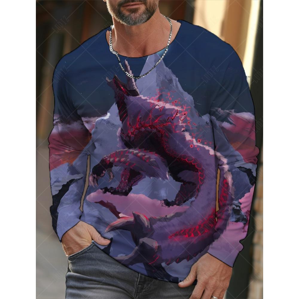 Vintage Men's Long Sleeve T-Shirt 3d Print Shirts Fashion Animal Wolf Graphics Clothing Sleeve Tops Men Oversized Streetwear Top