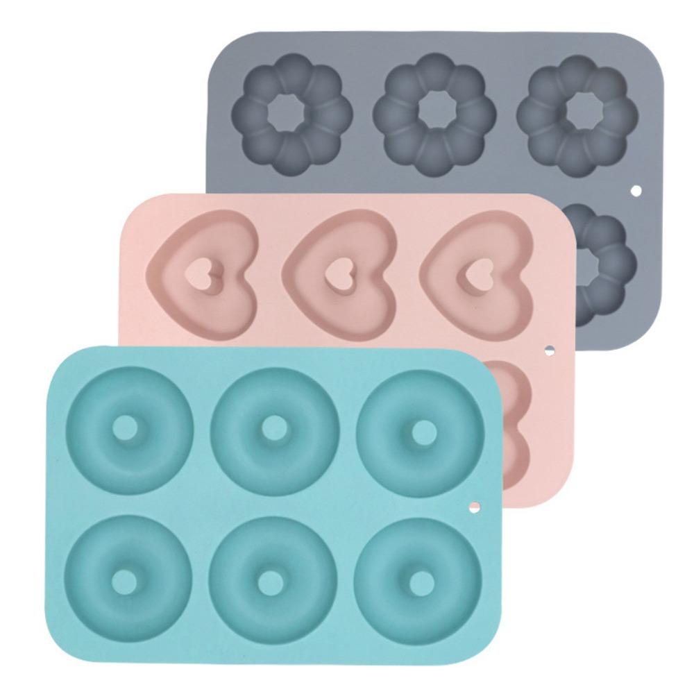 3PCS Soft Doughnut Mold Silicone Dessert Mold Baking Mold 6-Cavity Donut Baking Pan  Easy To Demold Style C