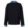 Women's Retro Street Lazy Denim Collar Long Sleeve Pullover Patchwork Knit Top