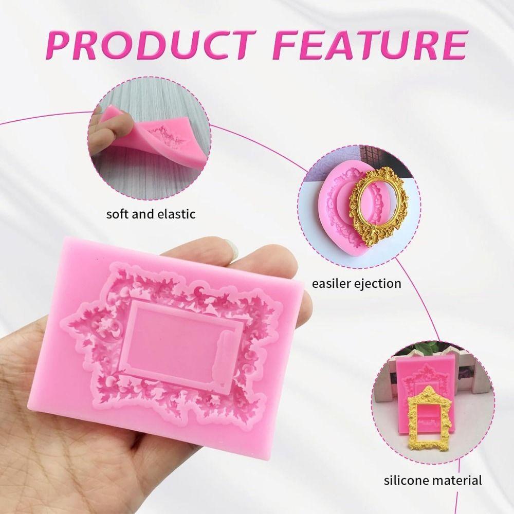 4Pcs Vintage Air Dry Clay Molds Baroque Silicone Frame Molds Photo Frame Molds  Chocolate Making