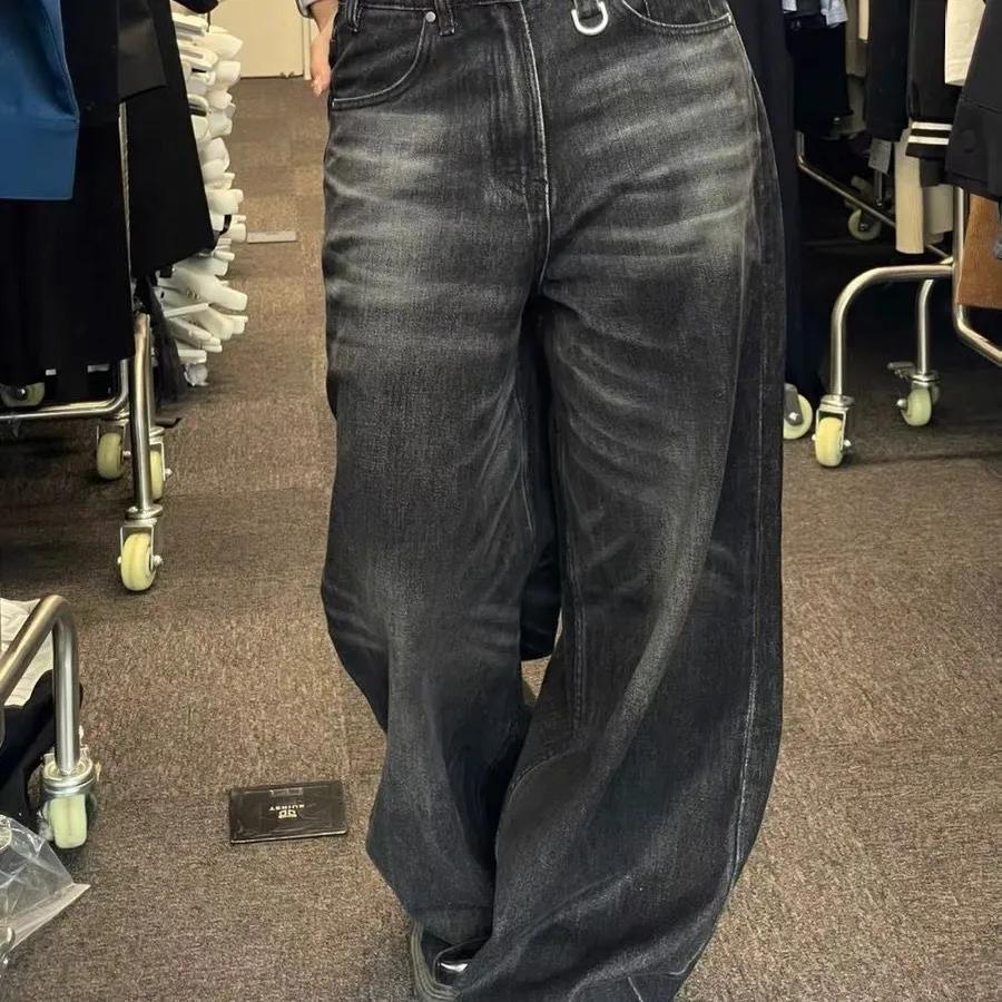 Vintage Black Wide Leg Jeans Women Oversized High Street Korean Fashion Baggy Denim Trousers Grunge Female Hip Hop