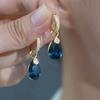 Luxury Temperament Sparkly Micro-inlay Zircon Blue Teardrop-shaped Crystal Pendant Hoop Earrings for Women Bride Wedding Jewelry