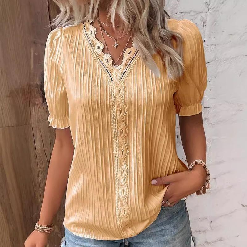 Summer New Vacation Fashion Hollow Short-sleeved Women's Shirt