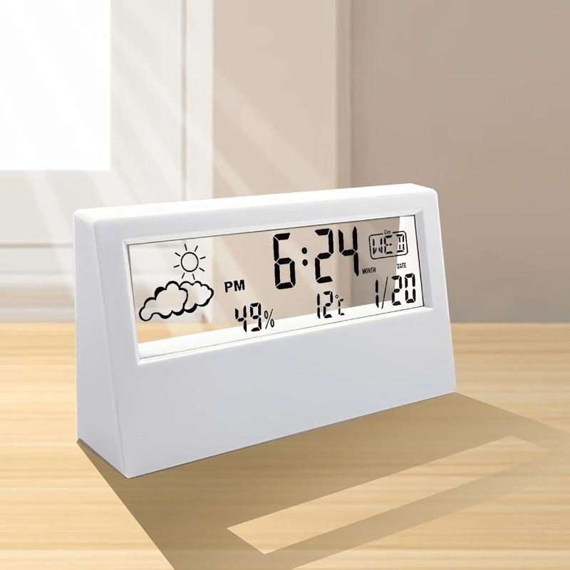 LED Silent Desk Clock with Smart Temperature and Humidity Display Calendar Multi-functional Alarm Clock Simple and Practical Home Decor Accent