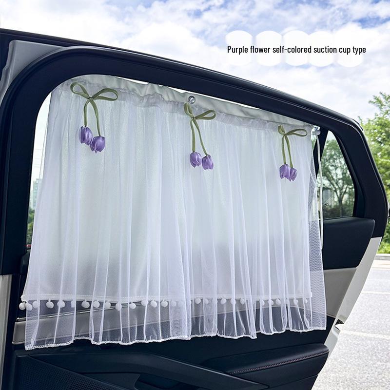 Baby Car Window Sun Shade Curtains with Suction Cups - Lace Sun Blinds for Side and Rear Windows
