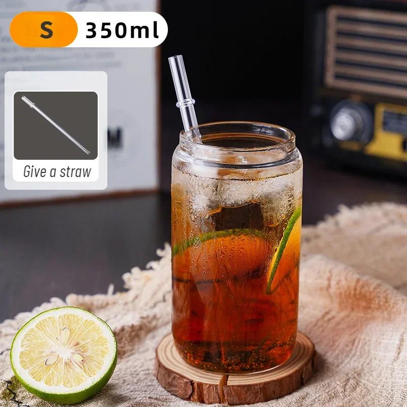 Drinking Cup Glasses with Bamboo Lid Juice Glass Straws Beer MugIce Coffee Mugs Cute Glasses Beer Jars Glasses Brush Drinkware