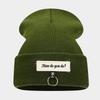 Knitted Hat, Iron Ring, Alphabet Label, Fashion Pullover Hat, Autumn and Winter Street Warm, Crimped Cold Hat