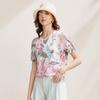 Zhaojun Women's Floral Print Round Neck Silk Blend Knit T-shirt