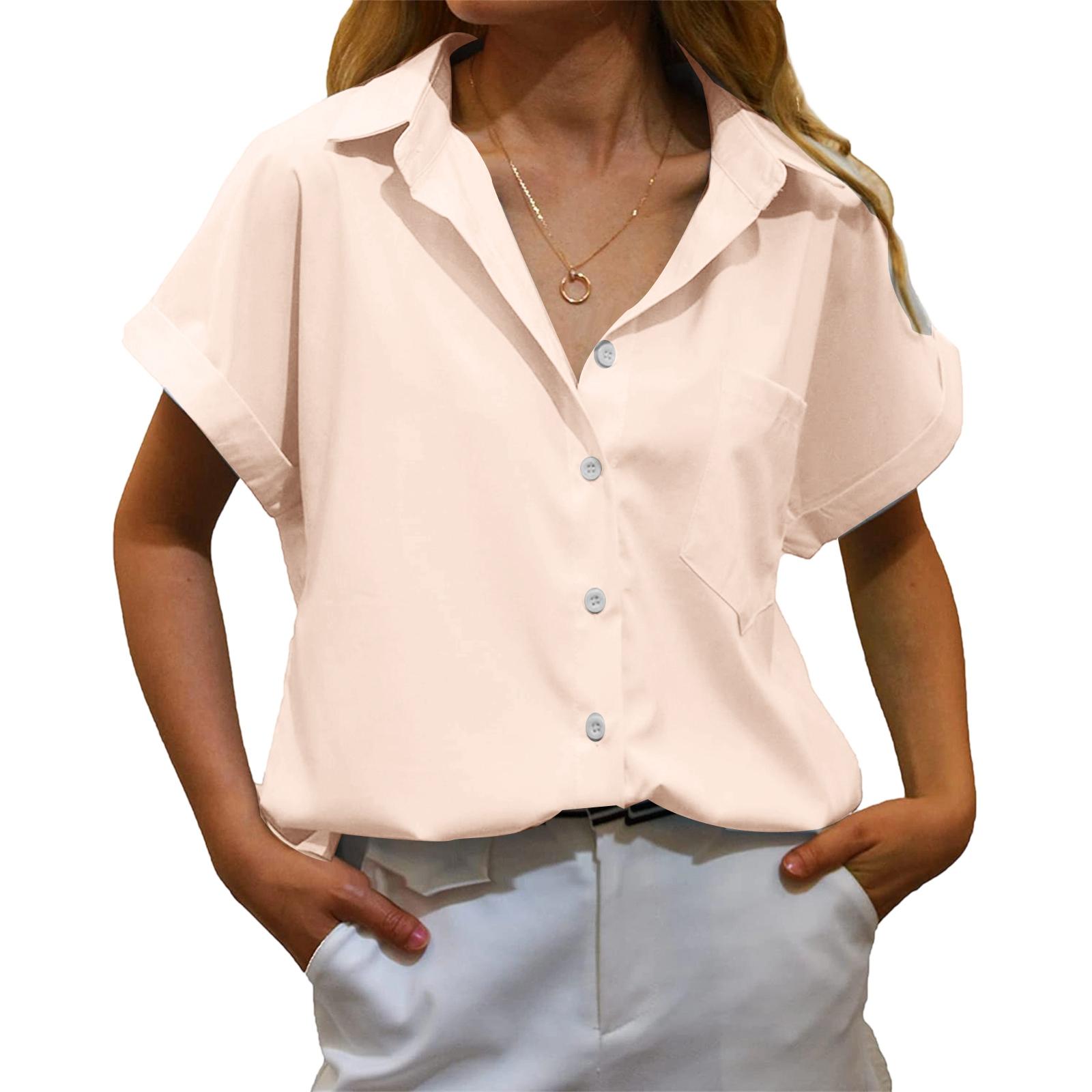 Women s Pocketed Short,sleeve T,shirt & V,neck Button,front Shirt XL розовый