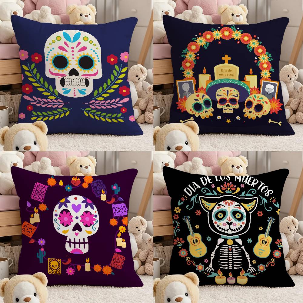 Mexico Easter Flower Skeleton Pillow Case Comfort Sofa Bed Silky Elegant Invisible Zipper Custom Decorative Cushion Cover