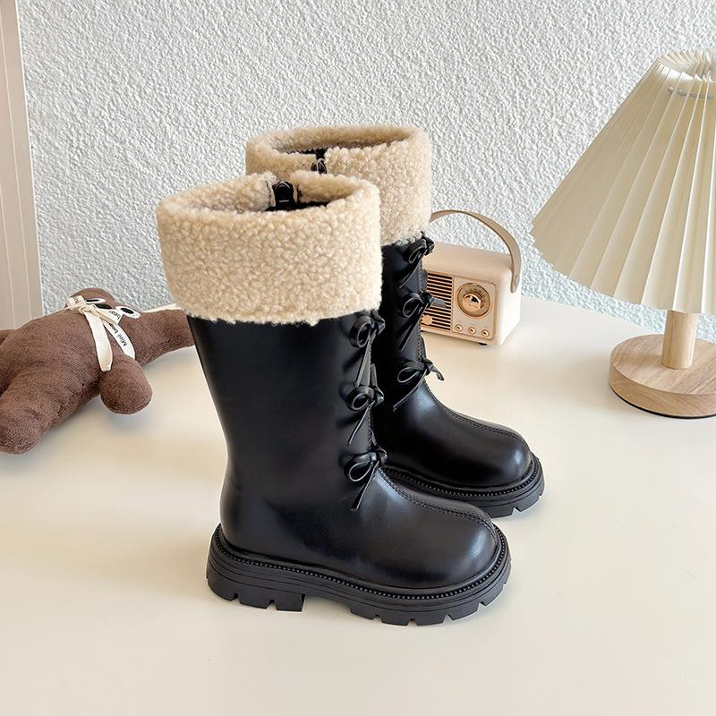 

Fashion Versatile Girls Shoes Winter New Kids Leather Boots Simple Soft Soled Girl Snow Boots Comfor Non Slip Child Shoes 36insole22cm