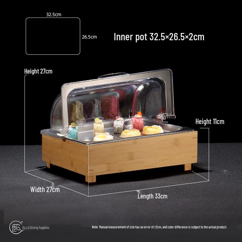 Handon Маленький поднос для демонстрации еды в буфете из нержавеющей стали с бамбуковой подставкой