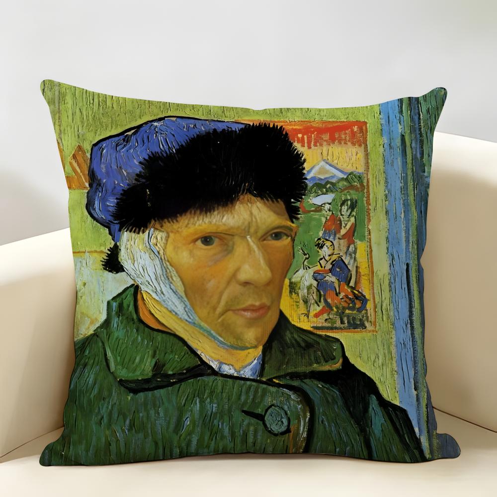 Federa Cuscino Stampa Originale Van Gogh Lino Naturale Tessuto Biologico Stampa Double Face Decorazione Stanza Divano Federa