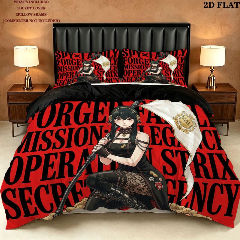 Spy Family Pattern Bedding Quilt Set Quilt Cover Pillowcase Home Birthday Gift(1 * duvet cover + 2 * pillowcase, without core)
