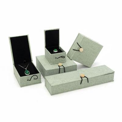 Linen Wood Pendant Bracelet Box Button Closure Mini Storage Box Travel Ring Box  Gift Giving