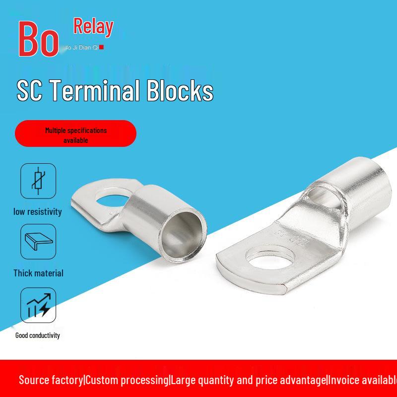 SC Cold-Pressed Tinned Copper Wire Terminals, Short Nose Peep Hole, 50 Sq. SC50-6/8/10-12 Sq.