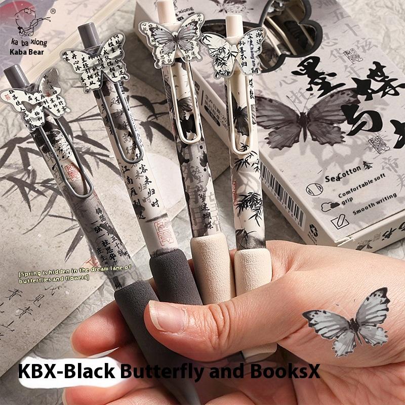 4 Stück/Set Kreativer Soft-Grip Gelstift Drucktyp 0,5 mm Schwarze Tinte Kugelschreiber Schmetterlingsaufnäher Neutralstift Geschenk Schreibwerkzeuge
