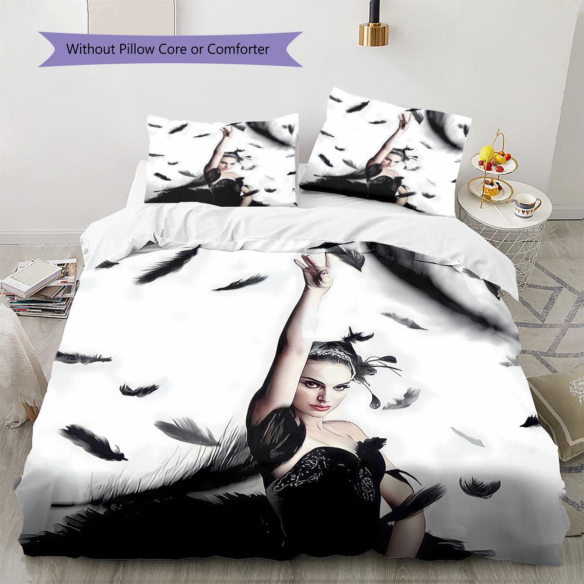 blackswan Pattern Bedding Quilt Set Quilt Cover Pillowcase Home Decoration Birthday Gift (1 * duvet cover + 2 * pillowcase, without core) 135x200cm