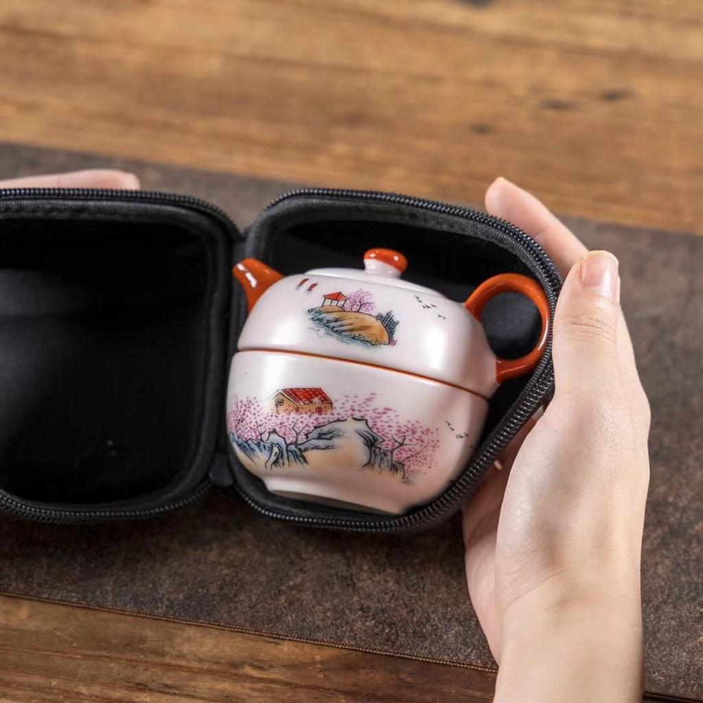 Ru Kiln Travel Tea Set, One Pot and One Cup of Teapot Set, Single Person Can Drink Teacup, Make Tea, Outdoor Portable