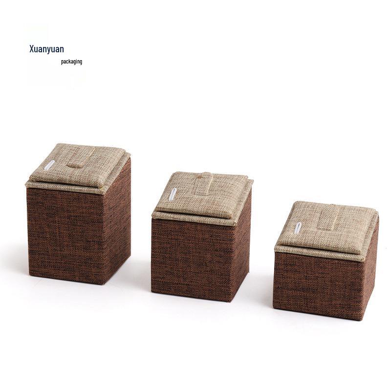 Coffee Oblique Ring Display Set: Trapezoidal Jewelry Holder (3-Piece)