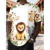 Men's Cute Cartoon Animal 3D Printed T-Shirt Casual Short Sleeve Crewneck Top Lovely Lion Giraffe Elephant Graphic Tee Kawaii Harajuku Style Apparel
