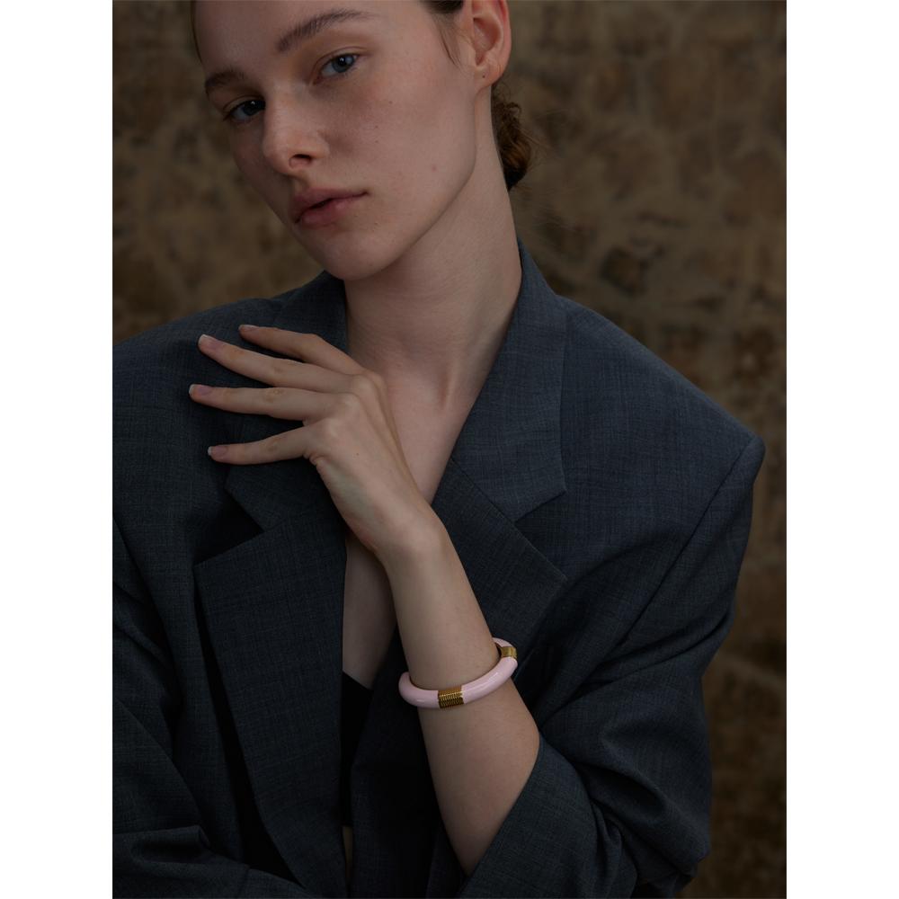 Yhpup Blue Pink Enamel High Quality Cuff Open Bracelet Bangle for Women 18K Gold PVD Plated Fashion Statement Wrist Jewelry Gift