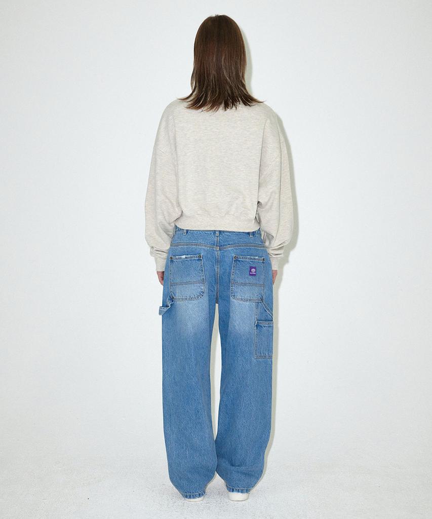 MAHAGRID Script Logo Crop Half Zip Up Oatmeal(Mg2Effm484A)