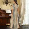 Women Plus Size V Neck Short Sleeve Printed Straight Maxi Dress
