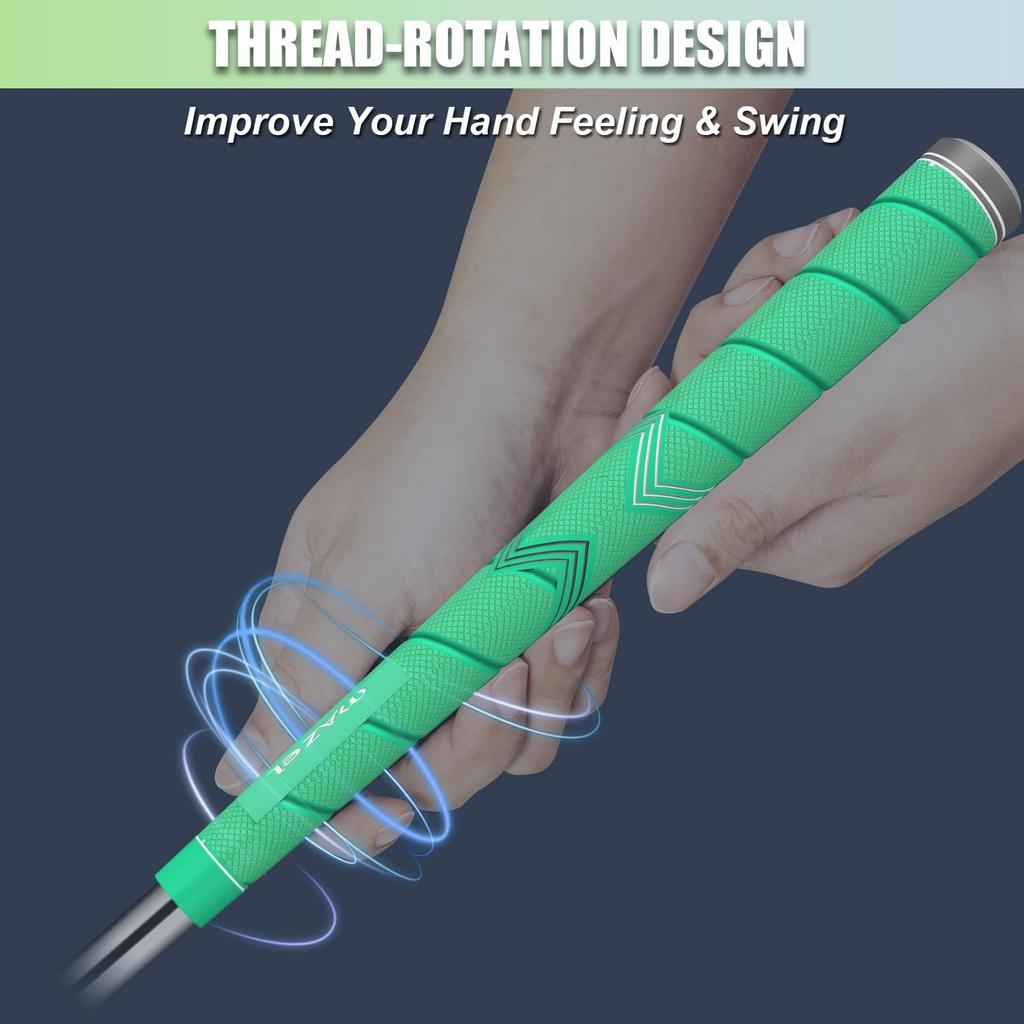 MAZEL Golf Grips, Green Thread Pattern, Midsize, 10 Pieces