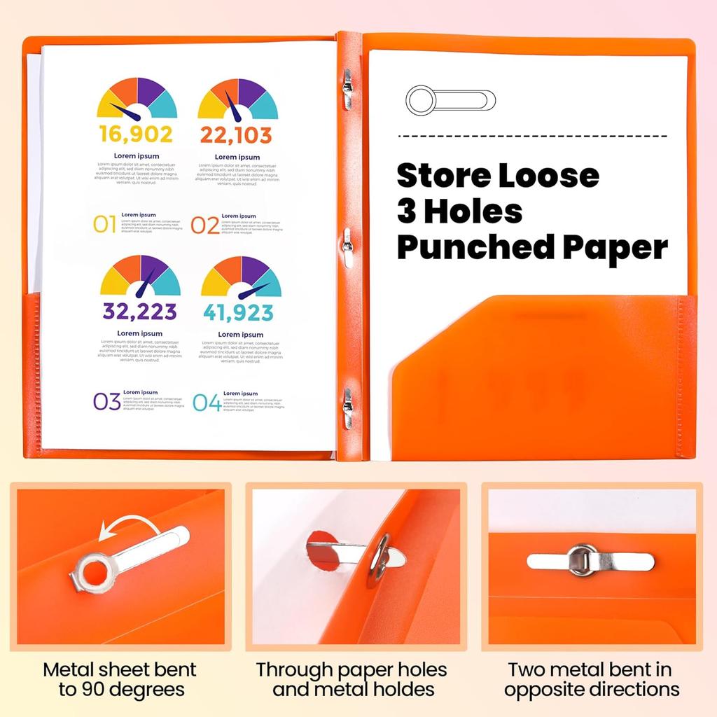 GNL Plastic Folders with Pockets and Prong, Pack of 5, Colored Heavy Duty 2 Pocket File Folders Letter Size, Folders with Prongs for School, Home,