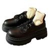 Grape mother British style small leather shoes women's comfortable platform big head women's shoes front lace-up small height-increasing loafers