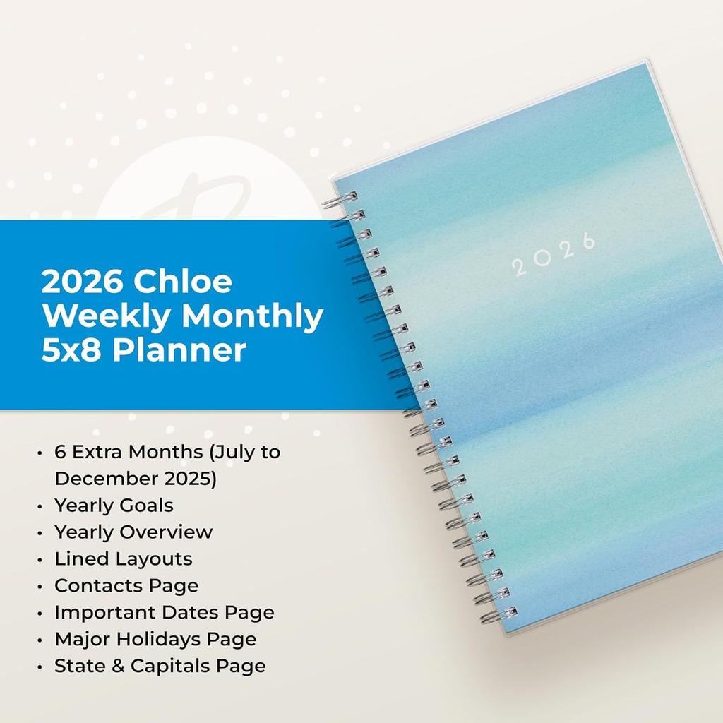 Blue Sky 2026 Weekly and Monthly Planner Calendar, January 2026 - December 2026, 5" x 8", Flexible Frosted Cover, Laminated Tabs, Durable Twin Wire