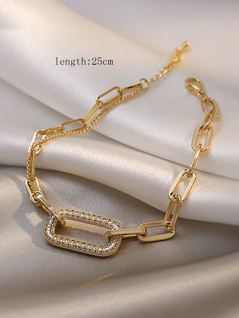 A Suit of Vintage Hollow Out Zircon Quadrate Chain Metal Bracelet Set for Woman Hip Hop Individuality Bracelet Paty Jewelry Gift