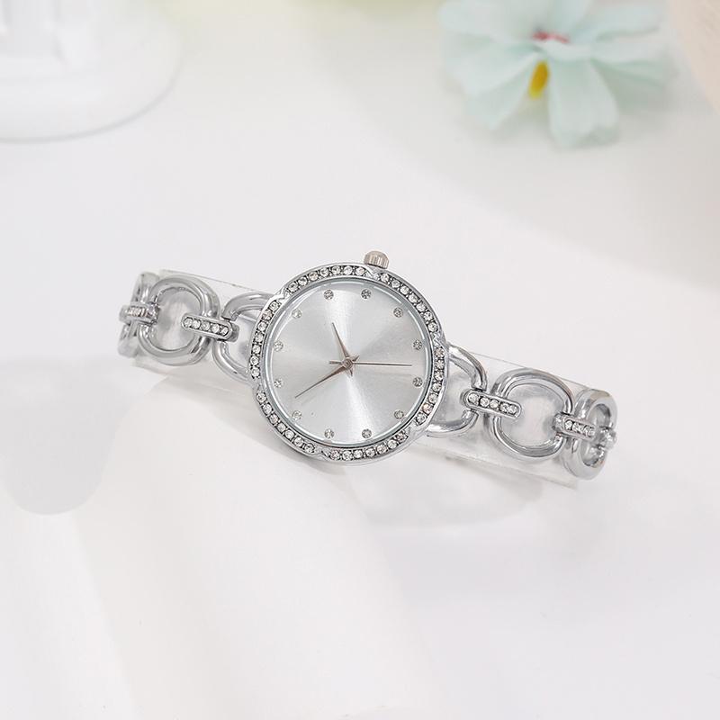 5PCS Fashion Luxury Silver Geometric Chain Hollow Out Watch Band Quartz Wristwatch Women's Square Pendant Necklace Earring Set for Girls