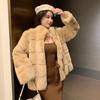 France Elegant Fur Warm Short Coat Women Winter Fleece Vintage Stand Collar Wool Jacket Korean Fashion Designer Clothes 2024 New