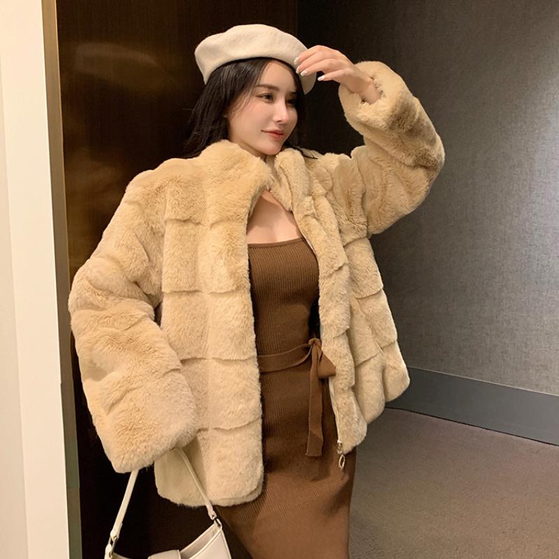 France Elegant Fur Warm Short Coat Women Winter Fleece Vintage Stand Collar Wool Jacket Korean Fashion Designer Clothes 2024 New