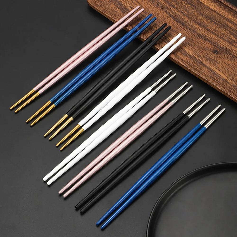Japanische 1/2/5 Paar Essstäbchen 304 Edelstahl Anti-Rutsch Essstäbchen Metall Sushi-Stäbchen Koreanisches Essen Chinesisches Essstäbchen Set