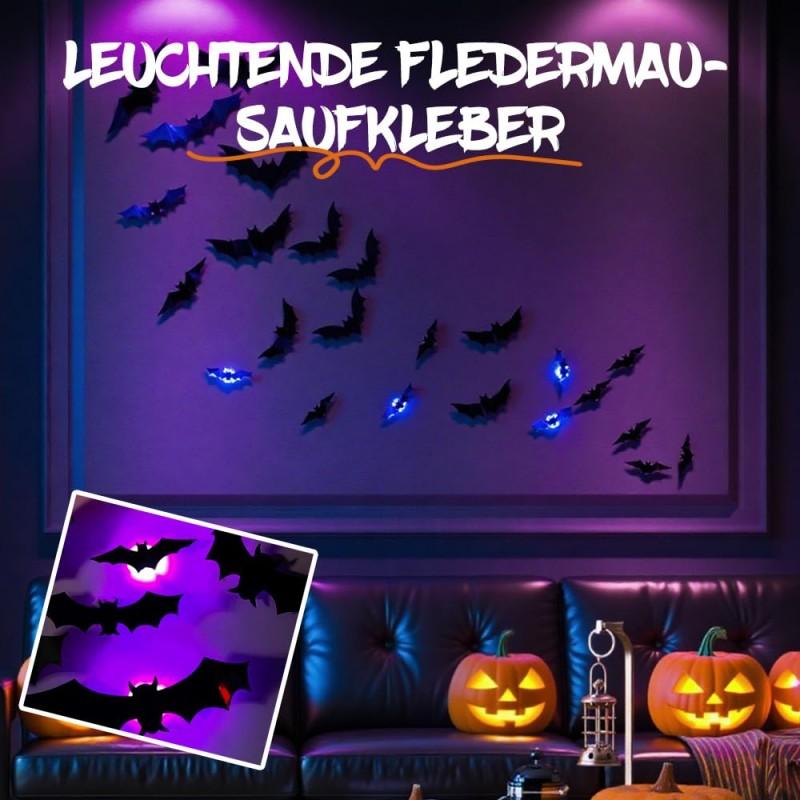 12/24Pcs Lighted 3D Bat Sticker LED Halloween Bat Decorative Wall Sticker Light Up Glowing Bat Clings for Bedroom Window Wall Decor