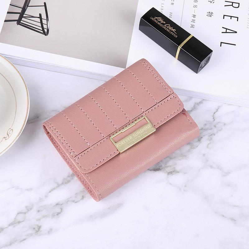 Городской Стиль Мягкая Кожа PU Кошелек Женский Короткий Тонкий Компактный Тройного Сложения Минималистичный Кошелек для Мелочи Женский Pink Red