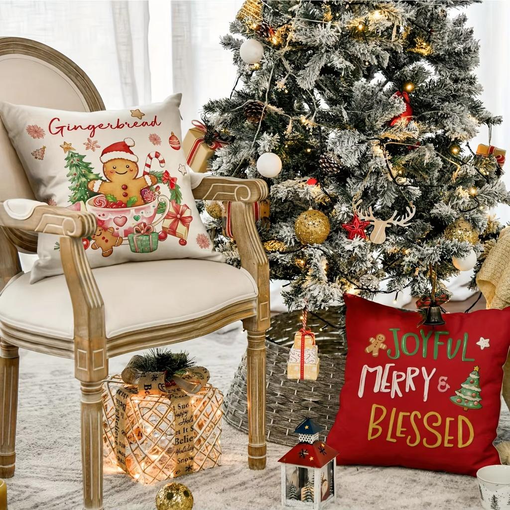Christmas Gingerbread Joyful Sweet Wishes & Whimsical Pillow Covers Decorative Home Double-sided Print Living Room Pillowcase
