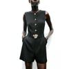 Summer New Women Clothes Single-Breasted Pocket Decoration Sleeveless Round Neck With Belt Crepe Jumpsuit 3279782