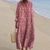 V Neck Short Sleeve Summer Beach Party Dress Loose Floral Print Women Holiday Robe Femme