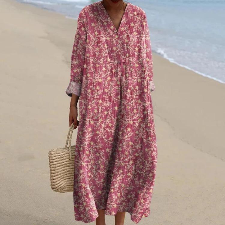 V Neck Short Sleeve Summer Beach Party Dress Loose Floral Print Women Holiday Robe Femme