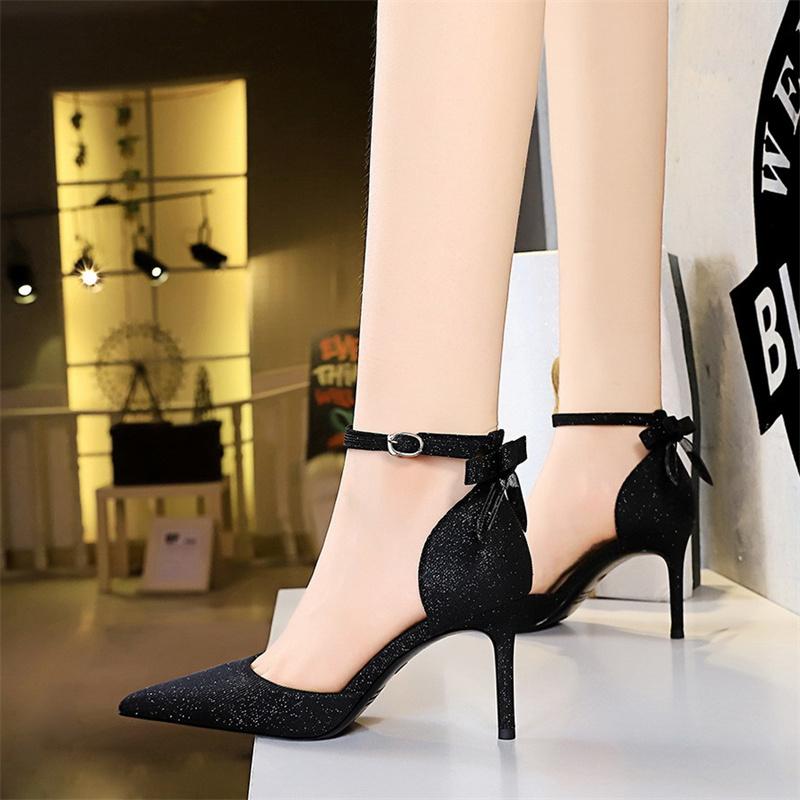 Fashion Women Pointed Toe Silver Comfort High Heel Pumps  Cute Sweet Back Bow Golden Wedding Shoes Bridal Designer Fashion Sandals