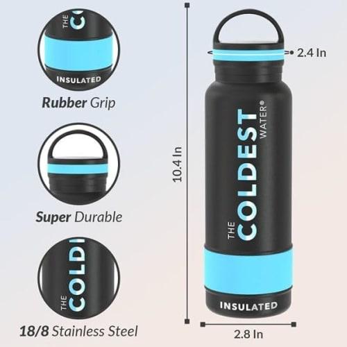 Coldest Insulated Water Bottle with Handle Lid | Leak-Proof Insulated Modern Stainless Steel Triple-Wall Sports Bottle Metal Flask | 21 Oz