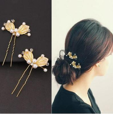 Pettine da sposa a forma di U con strass e fiore coreano
