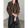 Womens Suede-Like Vintage Collar Short Jacket Fall 2026 Casual Slim Fit Outerwear In Coffee Brown