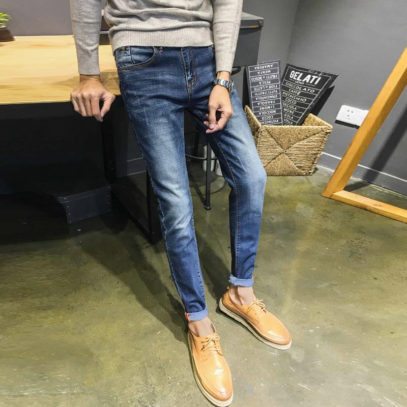 Stretch jeans Menns Små føtter Midt midje Trendy jeans Koreansk Fit Jeans